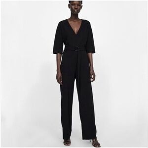 ZARA black belted 3/4 sleeve jumpsuit - Small
